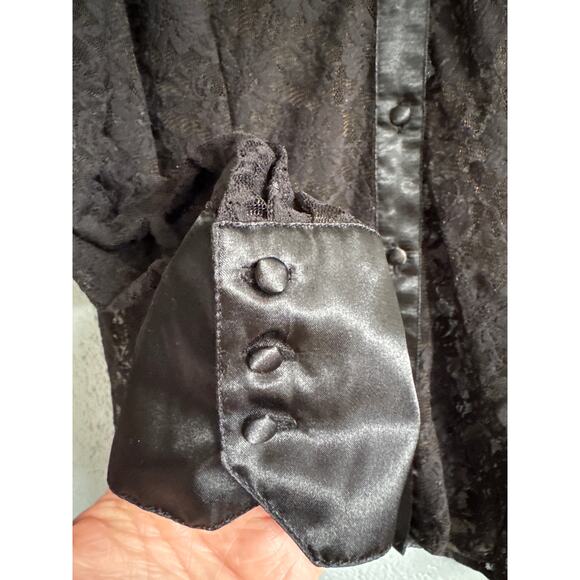 Vintage Y2K Women's Satin Lace Button Front Mesh Top size XL Whimsigoth Witchy - Picture 3 of 4